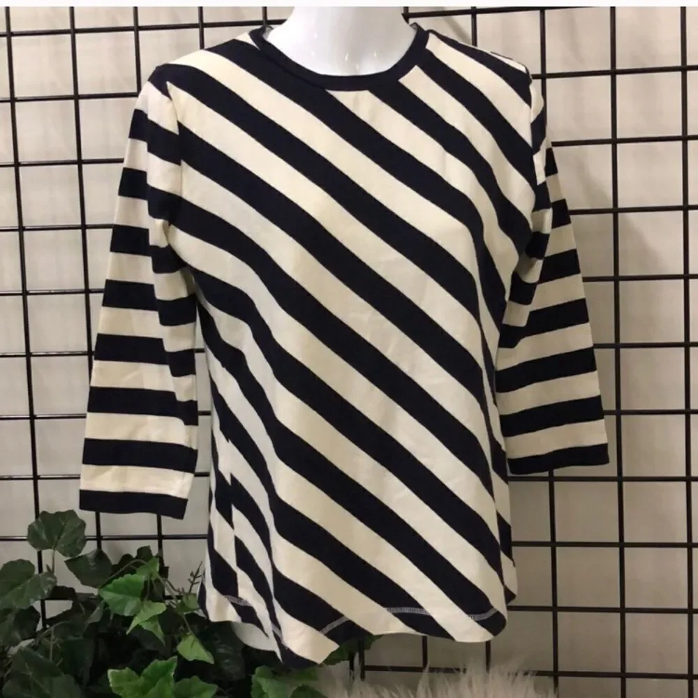 Tory Burch Navy & White Stripe 3/4 Sleeve Medium